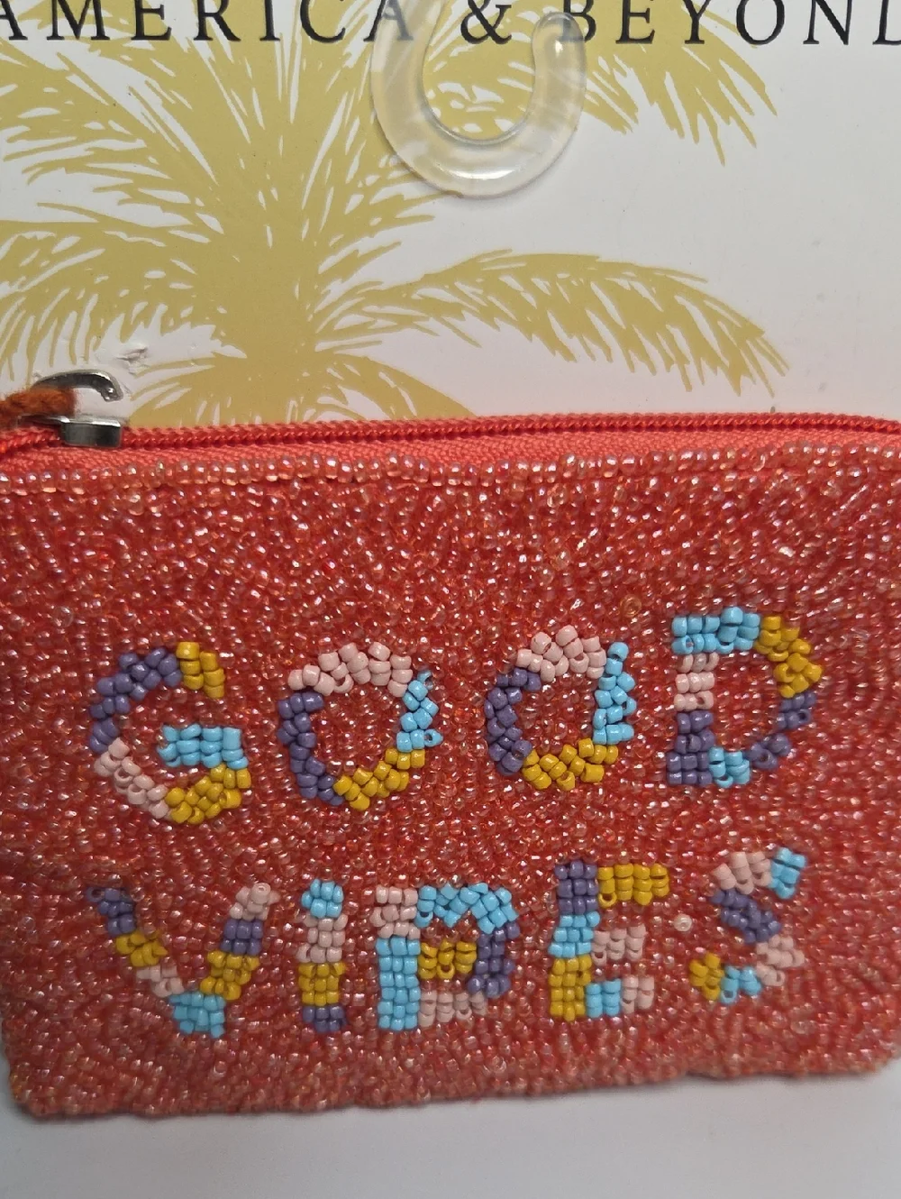 💕▪️America & Beyond▪️ Orange 'Good Vibes' Beaded Coin Purse
